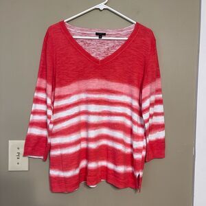 Talbots Womens Cotton Linen Sweater Tie Dye Red White Petite Large
